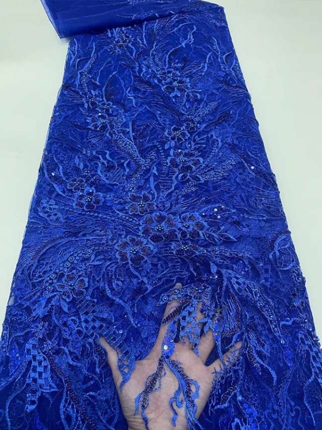 5 Yards Colorful Sequins Pearls Beaded Embroidered 3D Floral Lace Material Fabric For Dresses JC027