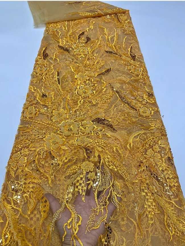 5 Yards Colorful Sequins Pearls Beaded Embroidered 3D Floral Lace Material Fabric For Dresses JC027