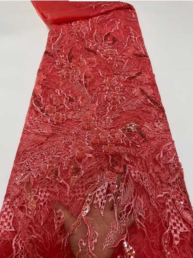 5 Yards Colorful Sequins Pearls Beaded Embroidered 3D Floral Lace Material Fabric For Dresses JC027