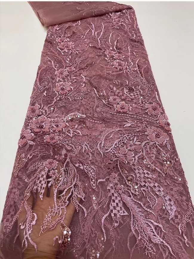 5 Yards Colorful Sequins Pearls Beaded Embroidered 3D Floral Lace Material Fabric For Dresses JC027