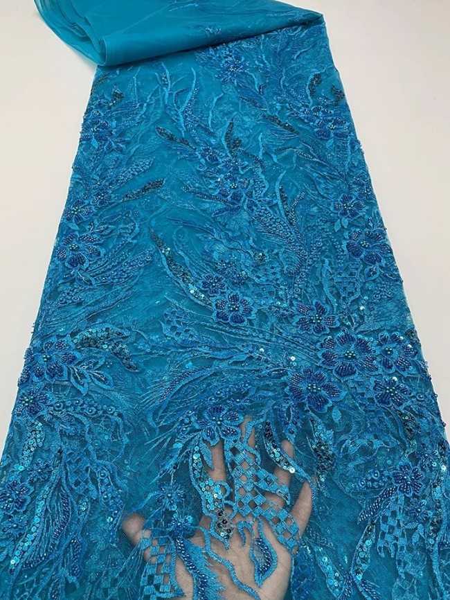 5 Yards Colorful Sequins Pearls Beaded Embroidered 3D Floral Lace Material Fabric For Dresses JC027