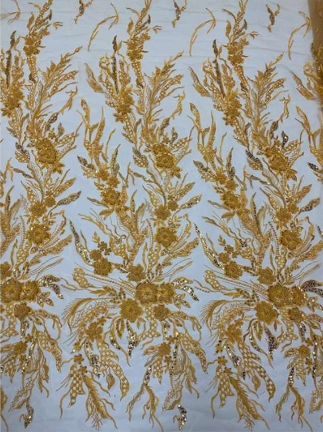 5 Yards Colorful Sequins Pearls Beaded Embroidered 3D Floral Lace Material Fabric For Dresses JC027