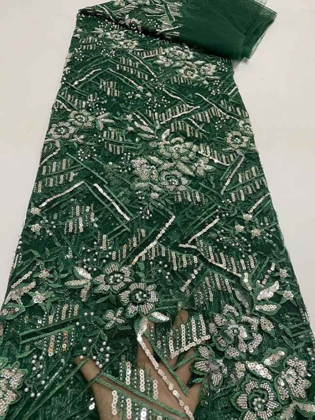 5 Yards Colorful Sequins Pearls Beaded Embroidered 3D Floral Lace Material Fabric For Dresses JC028
