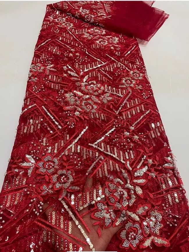 5 Yards Colorful Sequins Pearls Beaded Embroidered 3D Floral Lace Material Fabric For Dresses JC028