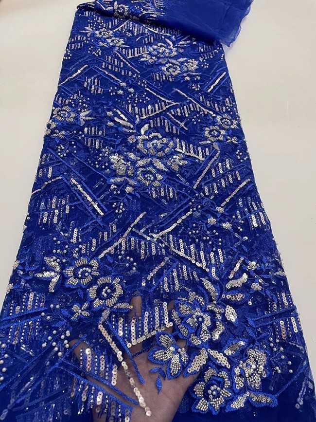 5 Yards Colorful Sequins Pearls Beaded Embroidered 3D Floral Lace Material Fabric For Dresses JC028