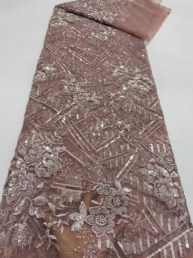 5 Yards Colorful Sequins Pearls Beaded Embroidered 3D Floral Lace Material Fabric For Dresses JC028