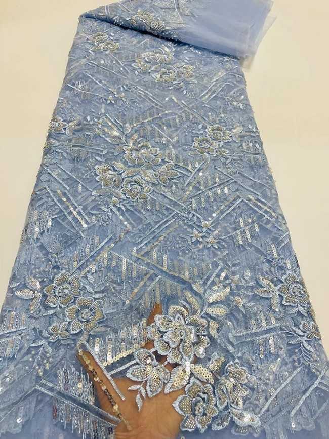5 Yards Colorful Sequins Pearls Beaded Embroidered 3D Floral Lace Material Fabric For Dresses JC028