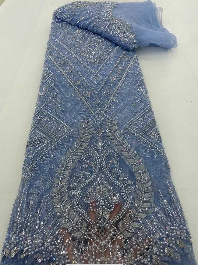 5 Yards Colorful Sequins Pearls Beaded Embroidered 3D Floral Lace Material Fabric For Dresses JC030