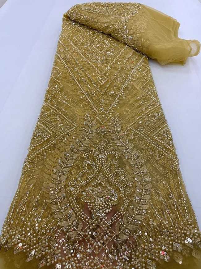 5 Yards Colorful Sequins Pearls Beaded Embroidered 3D Floral Lace Material Fabric For Dresses JC030