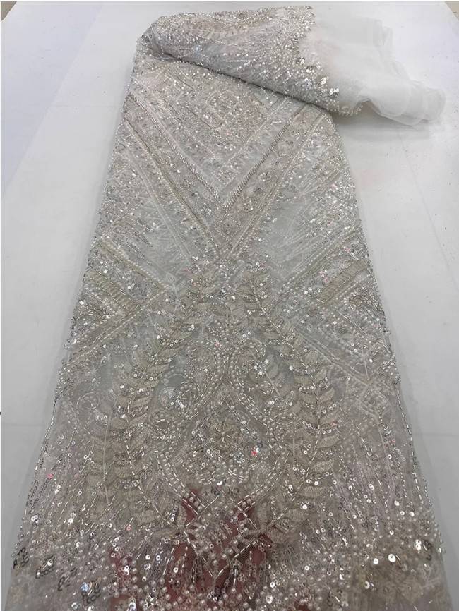 5 Yards Colorful Sequins Pearls Beaded Embroidered 3D Floral Lace Material Fabric For Dresses JC030