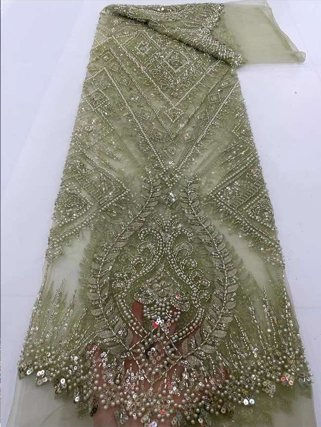 5 Yards Colorful Sequins Pearls Beaded Embroidered 3D Floral Lace Material Fabric For Dresses JC030