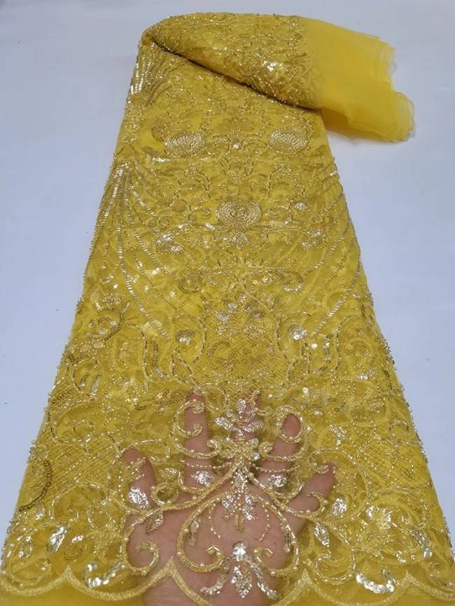 5 Yards Colorful Sequins Pearls Beaded Embroidered 3D Floral Lace Material Fabric For Dresses JC031