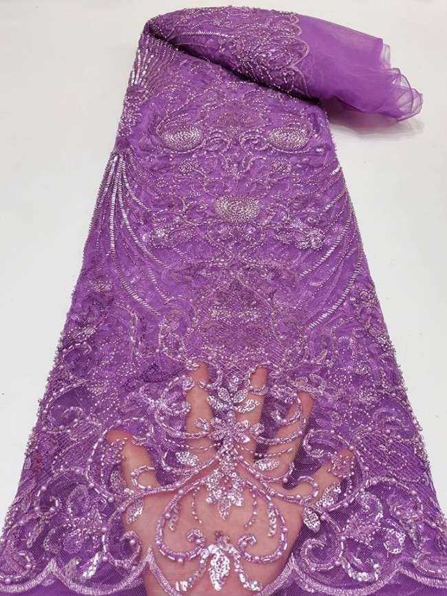 5 Yards Colorful Sequins Pearls Beaded Embroidered 3D Floral Lace Material Fabric For Dresses JC031