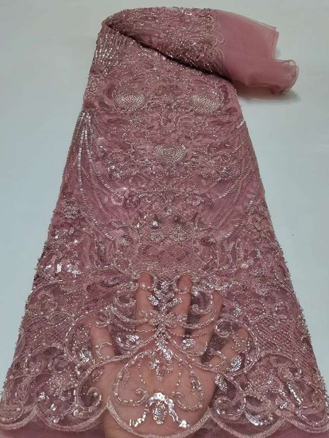 5 Yards Colorful Sequins Pearls Beaded Embroidered 3D Floral Lace Material Fabric For Dresses JC031