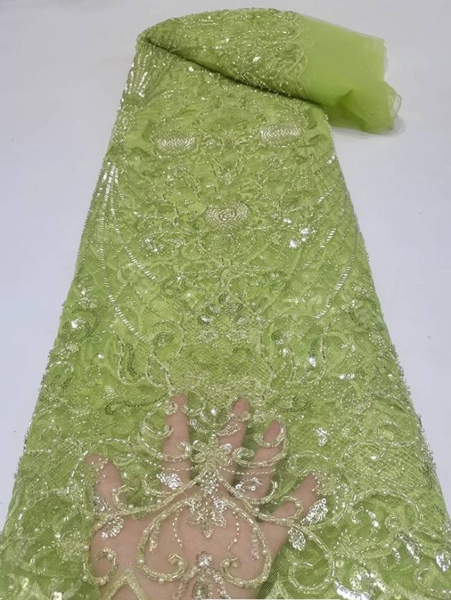 5 Yards Colorful Sequins Pearls Beaded Embroidered 3D Floral Lace Material Fabric For Dresses JC031