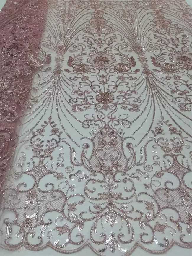 5 Yards Colorful Sequins Pearls Beaded Embroidered 3D Floral Lace Material Fabric For Dresses JC031