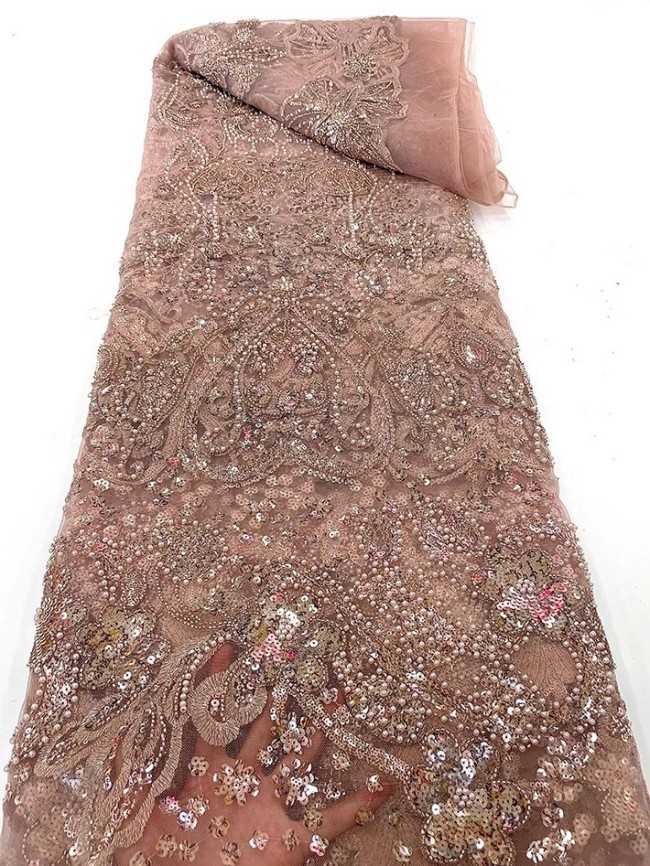 5 Yards Colorful Sequins Pearls Beaded Embroidered 3D Floral Lace Material Fabric For Dresses JC034