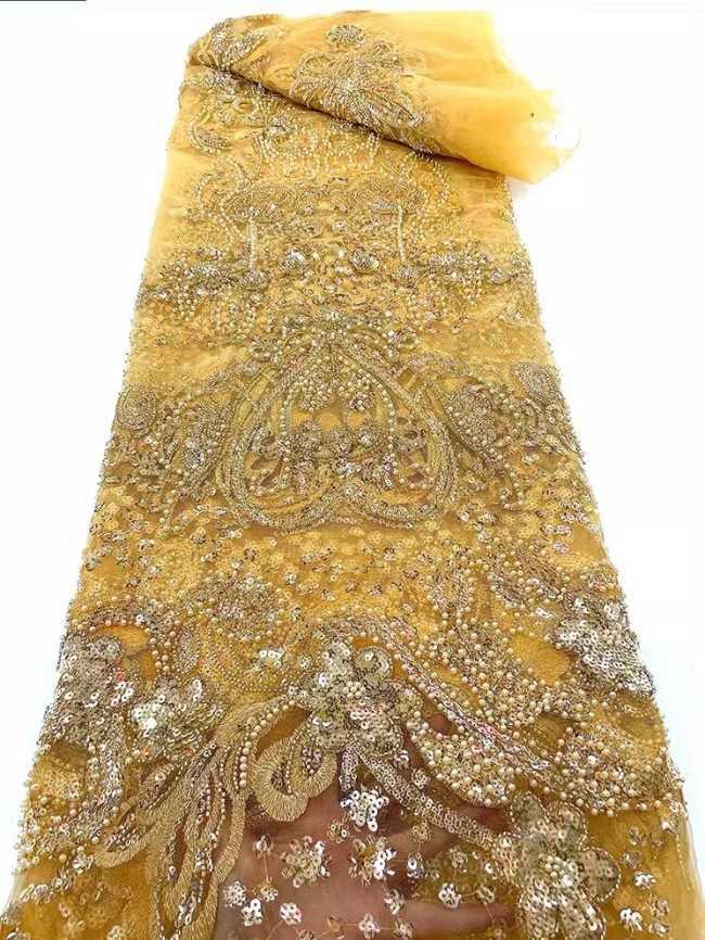 5 Yards Colorful Sequins Pearls Beaded Embroidered 3D Floral Lace Material Fabric For Dresses JC034