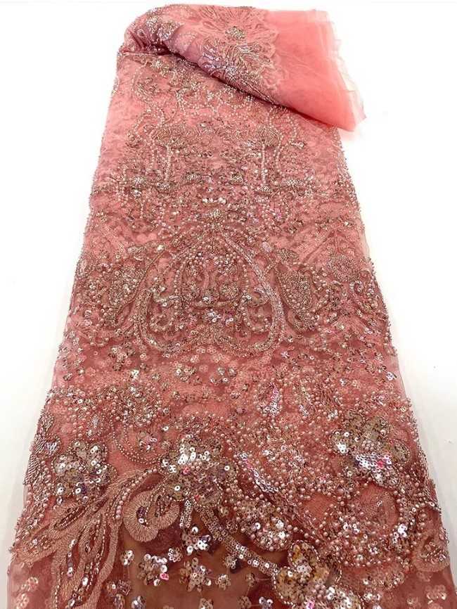 5 Yards Colorful Sequins Pearls Beaded Embroidered 3D Floral Lace Material Fabric For Dresses JC034