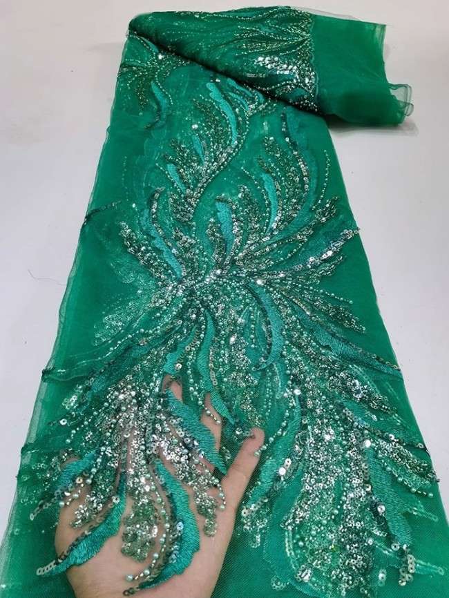 5 Yards Colorful Sequins Pearls Beaded Embroidered 3D Floral Lace Material Fabric For Dresses JC035