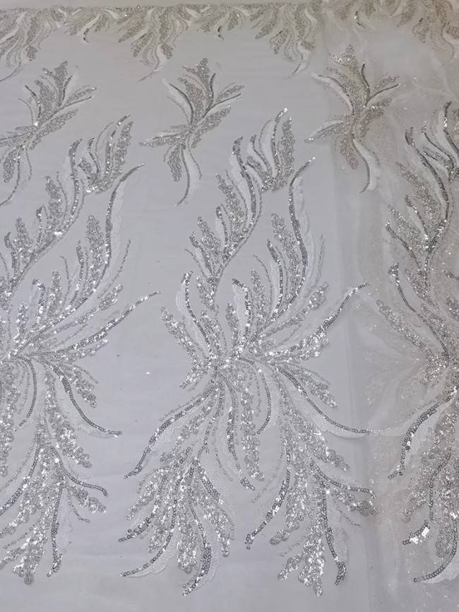 5 Yards Colorful Sequins Pearls Beaded Embroidered 3D Floral Lace Material Fabric For Dresses JC035
