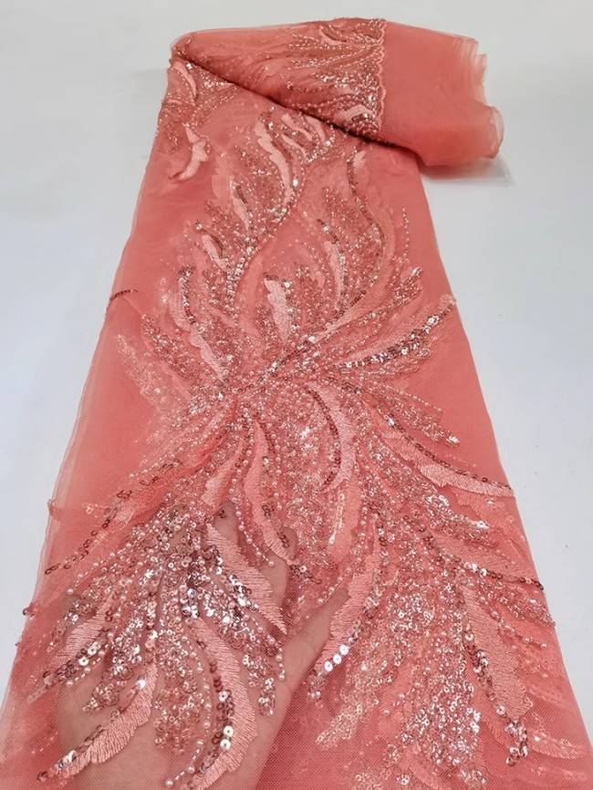 5 Yards Colorful Sequins Pearls Beaded Embroidered 3D Floral Lace Material Fabric For Dresses JC035