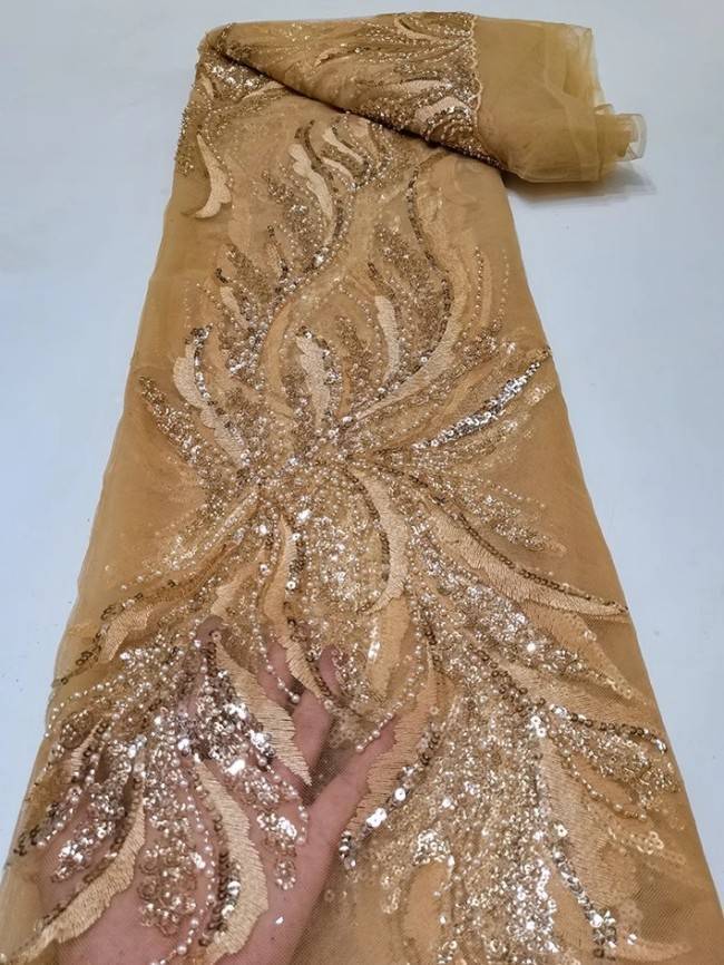 5 Yards Colorful Sequins Pearls Beaded Embroidered 3D Floral Lace Material Fabric For Dresses JC035