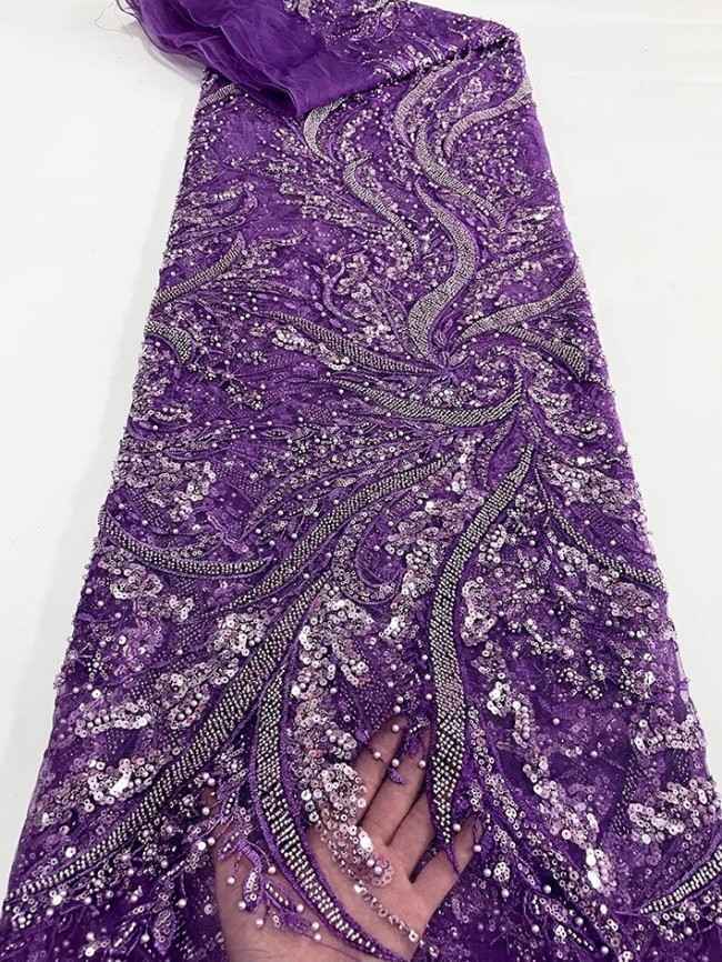 5 Yards Colorful Sequins Pearls Beaded Embroidered 3D Floral Lace Material Fabric For Dresses JC036