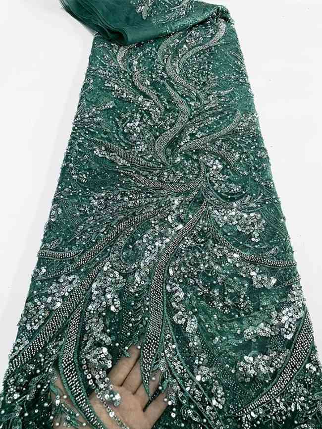 5 Yards Colorful Sequins Pearls Beaded Embroidered 3D Floral Lace Material Fabric For Dresses JC036