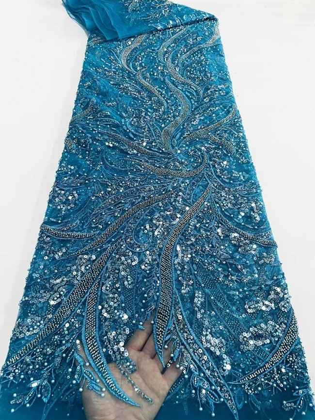 5 Yards Colorful Sequins Pearls Beaded Embroidered 3D Floral Lace Material Fabric For Dresses JC036