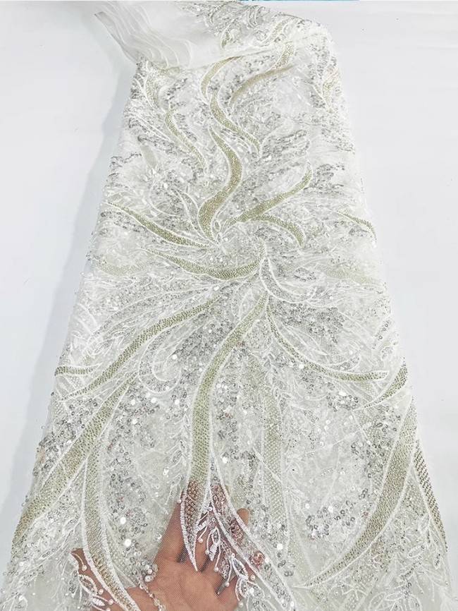 5 Yards Colorful Sequins Pearls Beaded Embroidered 3D Floral Lace Material Fabric For Dresses JC036