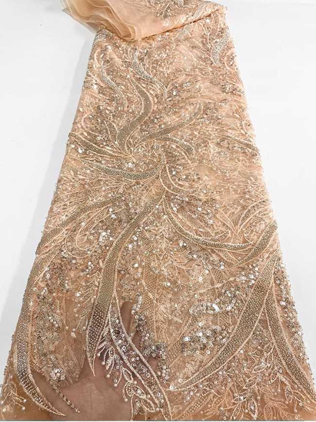 5 Yards Colorful Sequins Pearls Beaded Embroidered 3D Floral Lace Material Fabric For Dresses JC036