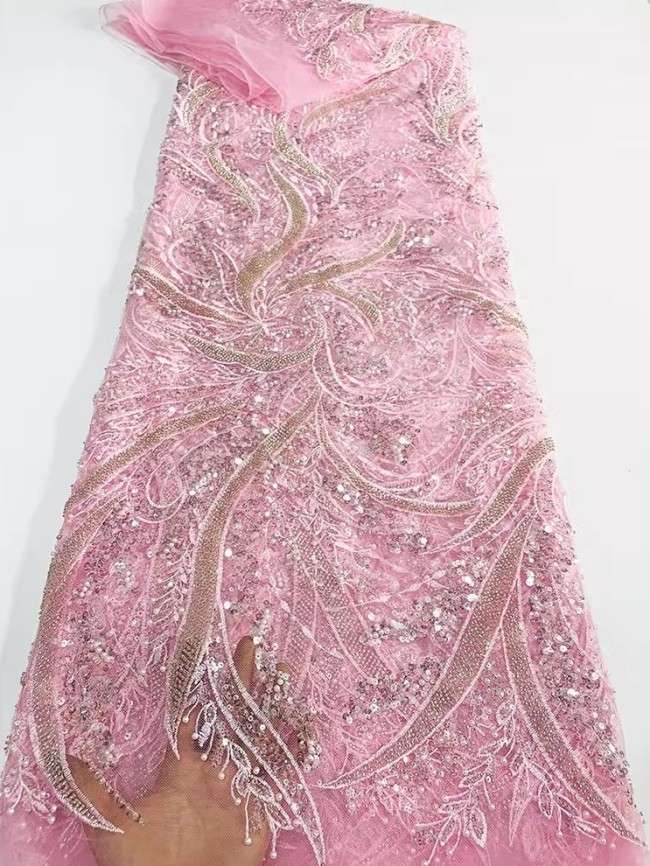 5 Yards Colorful Sequins Pearls Beaded Embroidered 3D Floral Lace Material Fabric For Dresses JC036