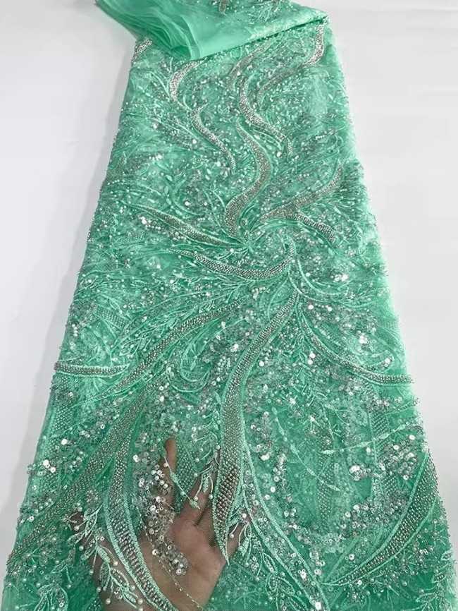 5 Yards Colorful Sequins Pearls Beaded Embroidered 3D Floral Lace Material Fabric For Dresses JC036