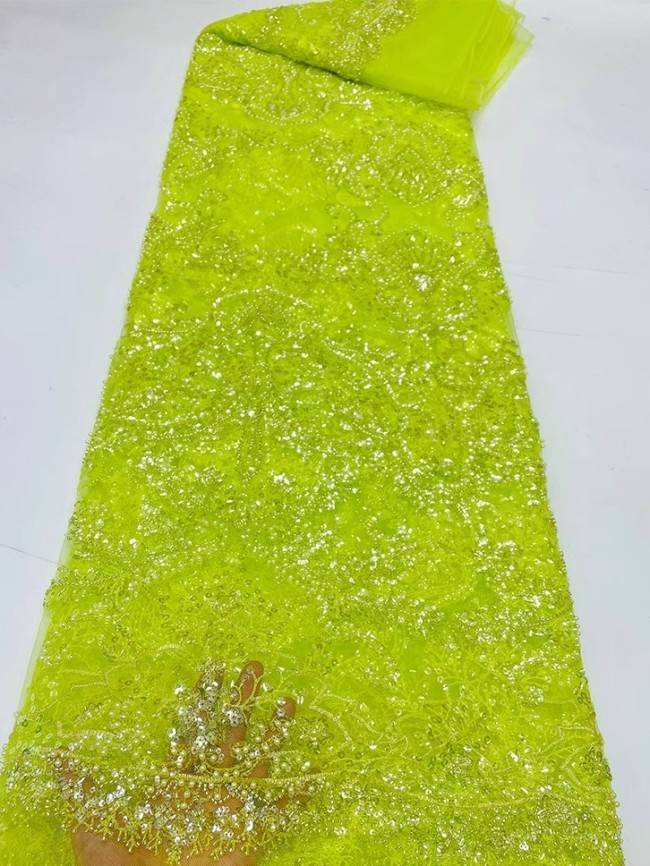 5 Yards Colorful Sequins Pearls Beaded Embroidered 3D Floral Lace Material Fabric For Dresses JC037