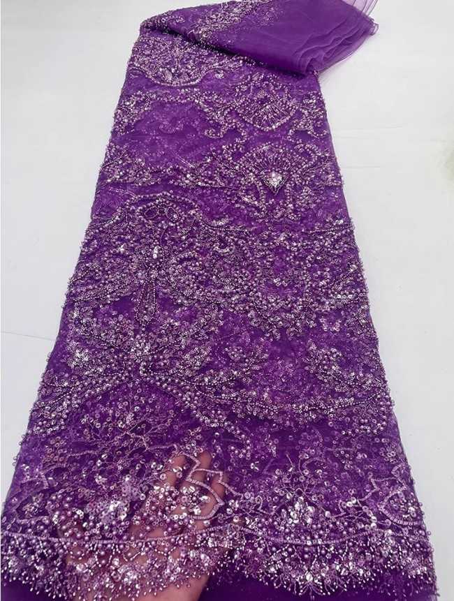 5 Yards Colorful Sequins Pearls Beaded Embroidered 3D Floral Lace Material Fabric For Dresses JC037