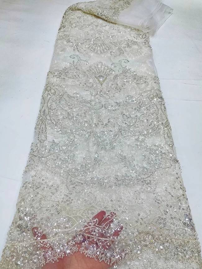 5 Yards Colorful Sequins Pearls Beaded Embroidered 3D Floral Lace Material Fabric For Dresses JC037