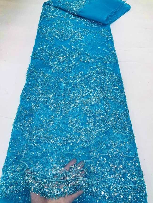 5 Yards Colorful Sequins Pearls Beaded Embroidered 3D Floral Lace Material Fabric For Dresses JC037