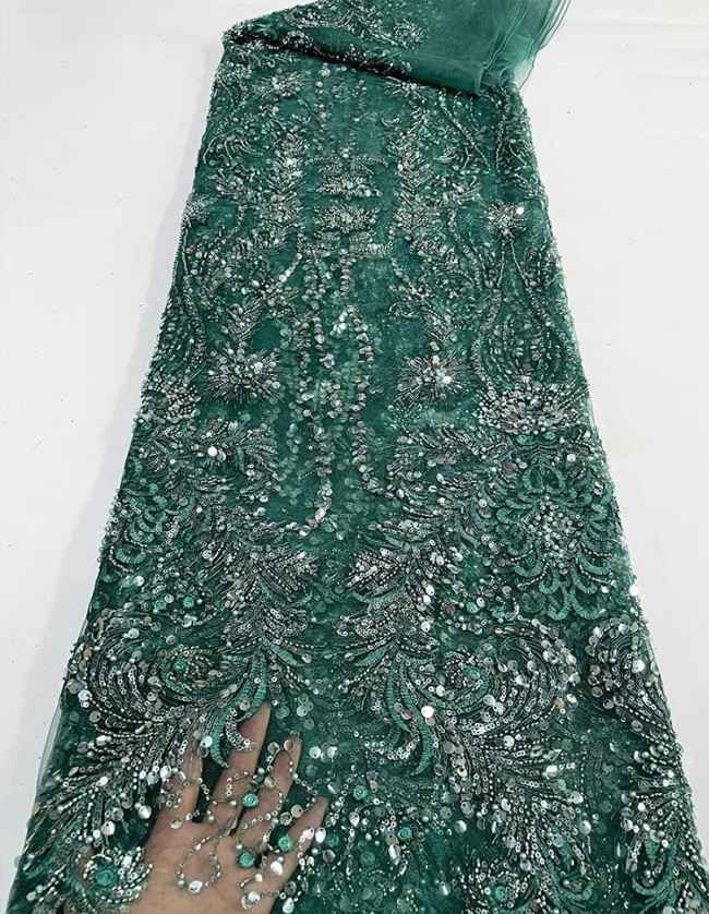 5 Yards Colorful Sequins Pearls Beaded Embroidered 3D Floral Lace Material Fabric For Dresses JC038