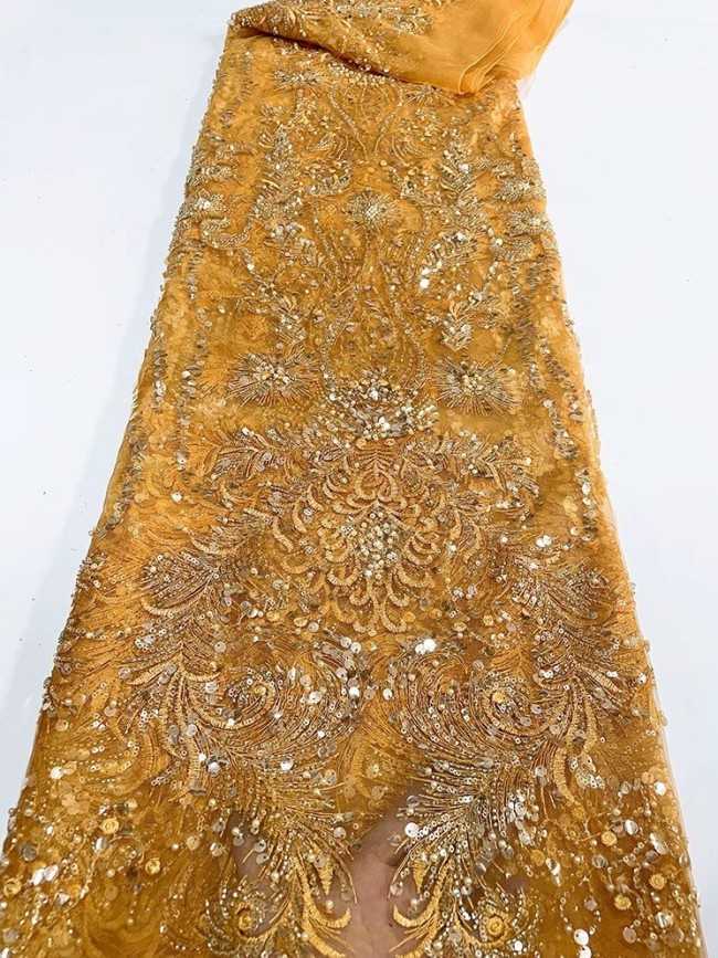 5 Yards Colorful Sequins Pearls Beaded Embroidered 3D Floral Lace Material Fabric For Dresses JC038
