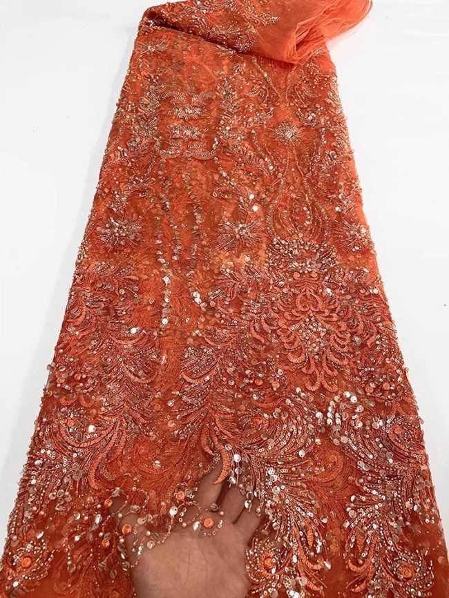 5 Yards Colorful Sequins Pearls Beaded Embroidered 3D Floral Lace Material Fabric For Dresses JC038