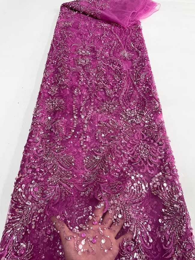 5 Yards Colorful Sequins Pearls Beaded Embroidered 3D Floral Lace Material Fabric For Dresses JC038