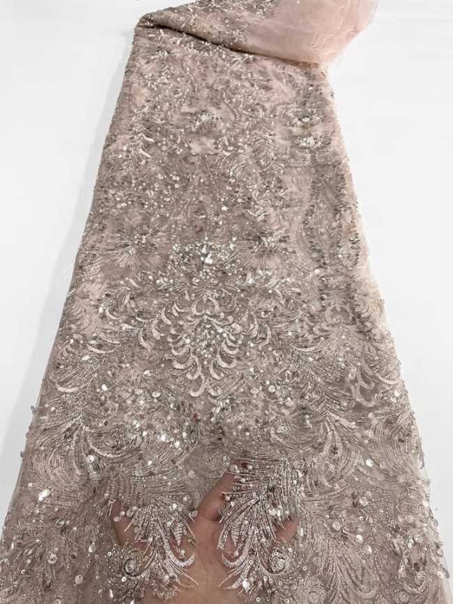 5 Yards Colorful Sequins Pearls Beaded Embroidered 3D Floral Lace Material Fabric For Dresses JC038