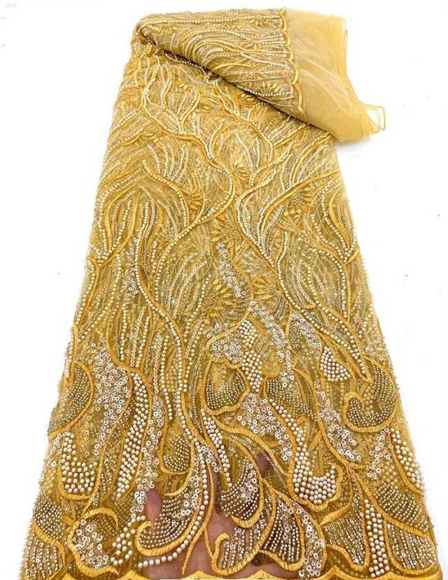 5 Yards Colorful Sequins Pearls Beaded Embroidered 3D Floral Lace Material Fabric For Dresses JC039