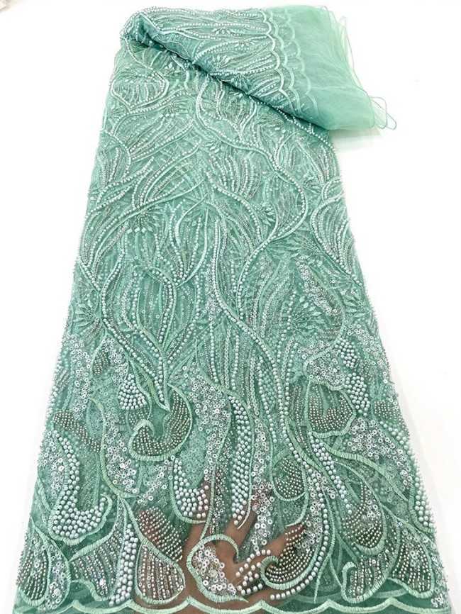 5 Yards Colorful Sequins Pearls Beaded Embroidered 3D Floral Lace Material Fabric For Dresses JC039