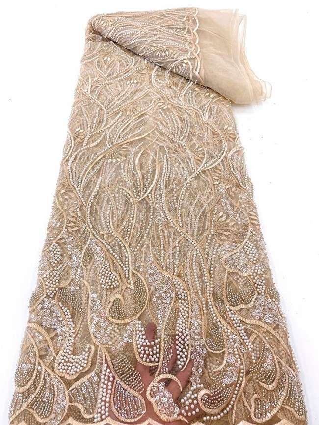 5 Yards Colorful Sequins Pearls Beaded Embroidered 3D Floral Lace Material Fabric For Dresses JC039
