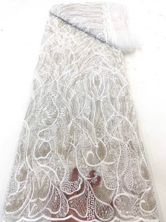 5 Yards Colorful Sequins Pearls Beaded Embroidered 3D Floral Lace Material Fabric For Dresses JC039