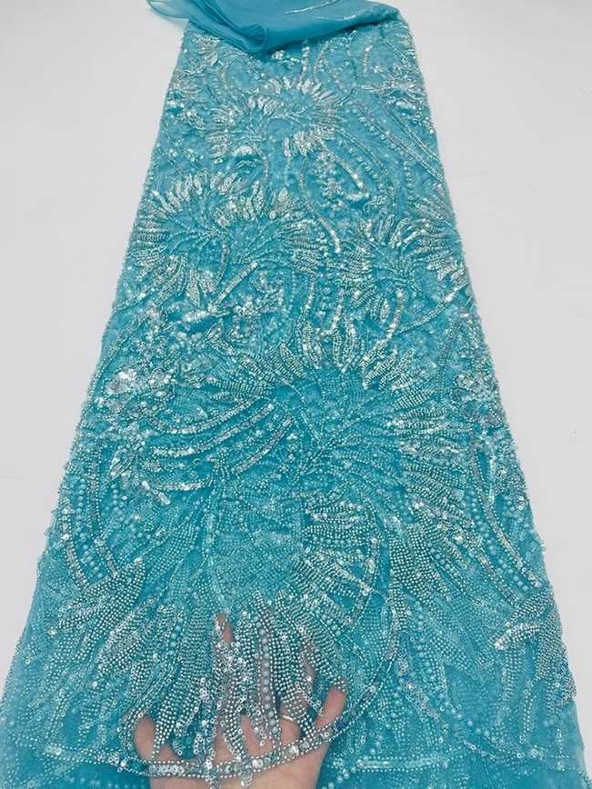 5 Yards Colorful Sequins Pearls Beaded Embroidered 3D Floral Lace Material Fabric For Dresses JC040