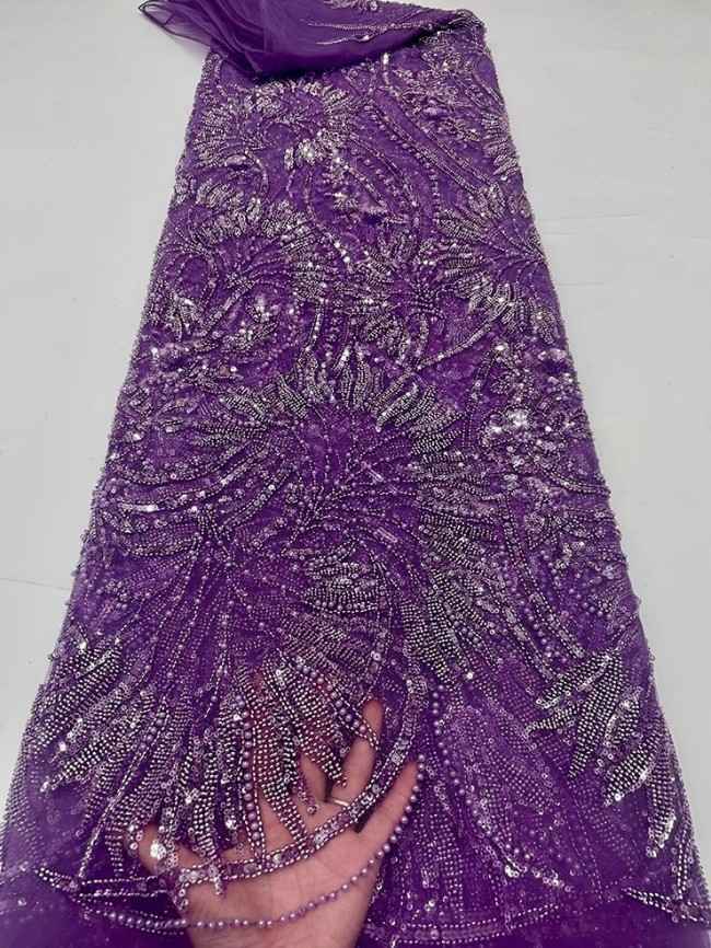 5 Yards Colorful Sequins Pearls Beaded Embroidered 3D Floral Lace Material Fabric For Dresses JC040