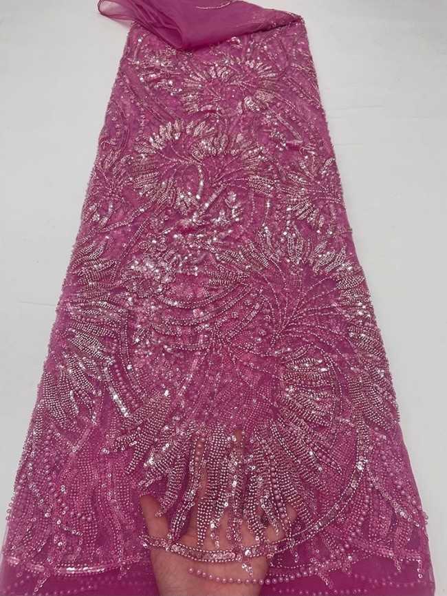 5 Yards Colorful Sequins Pearls Beaded Embroidered 3D Floral Lace Material Fabric For Dresses JC040